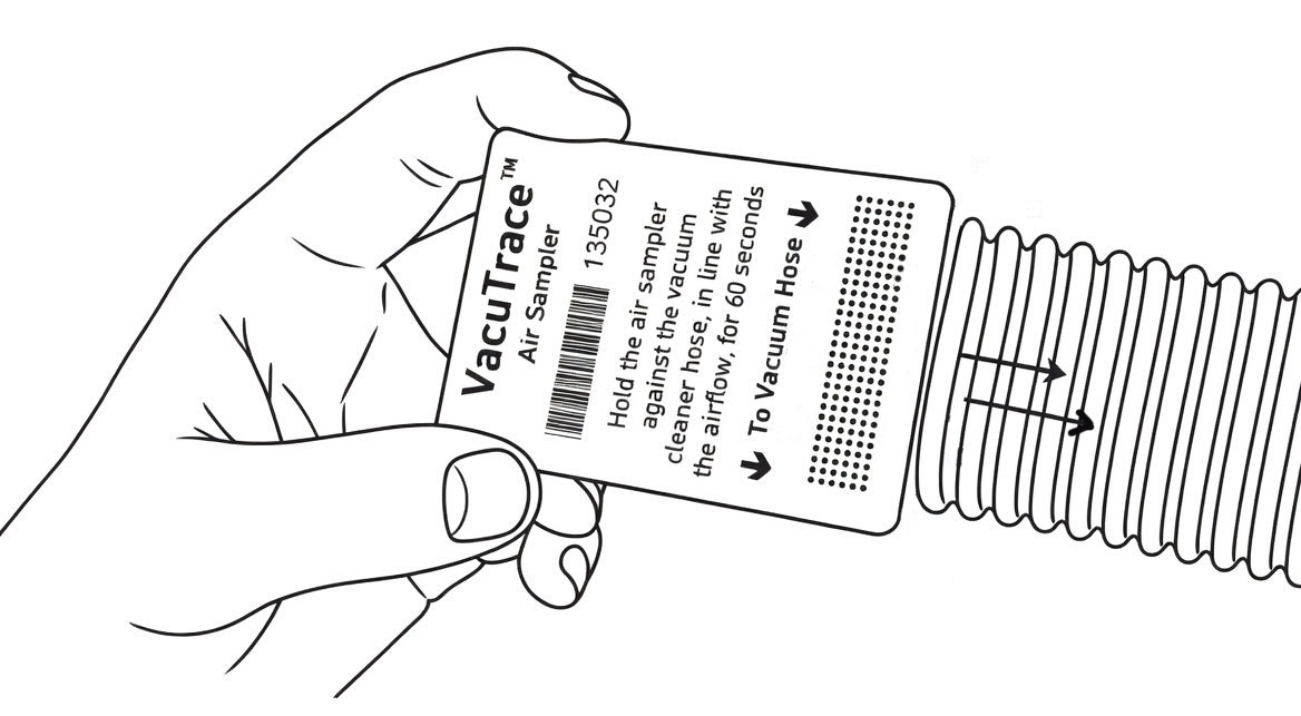 Instruction drawing: using VacuTrace sampler with vacuum cleaner